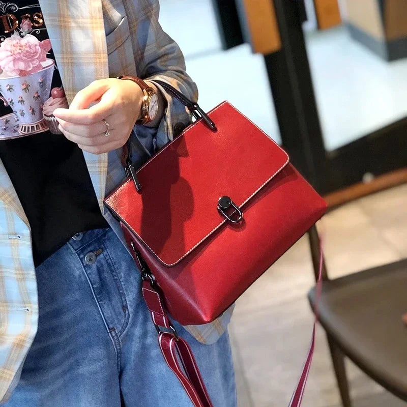 Oil Wax Cowhide Genuine Leather Bag