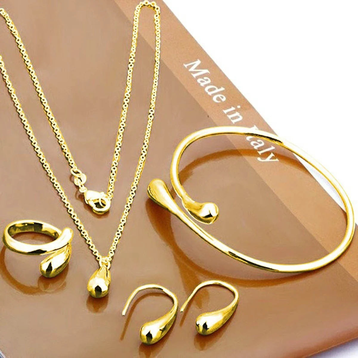 Curved Necklace Bracelet Ring Set