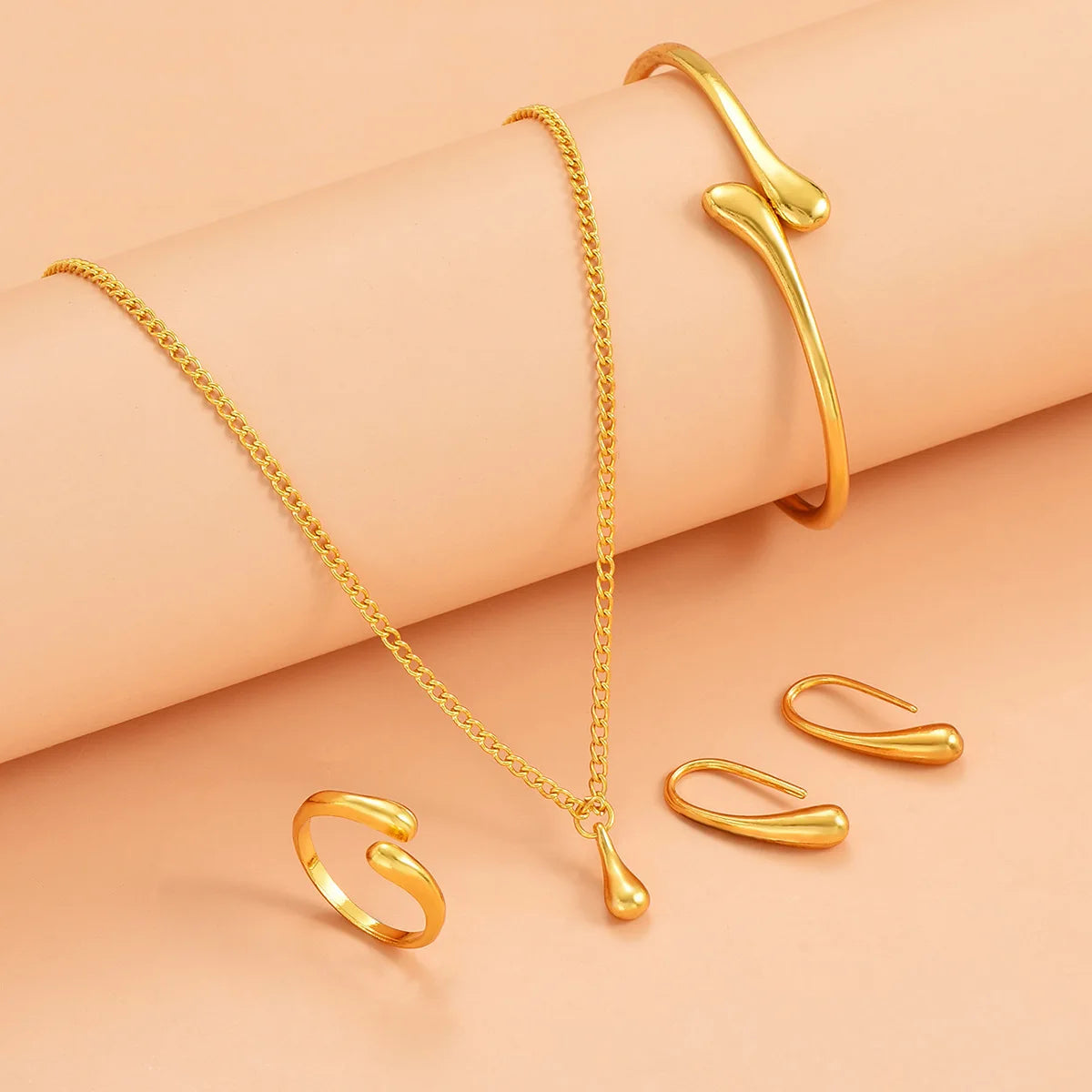 Curved Necklace Bracelet Ring Set