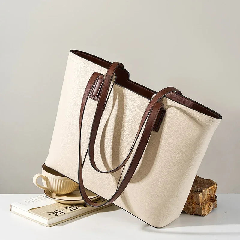Cowhide Genuine Leather Large Tote Bag