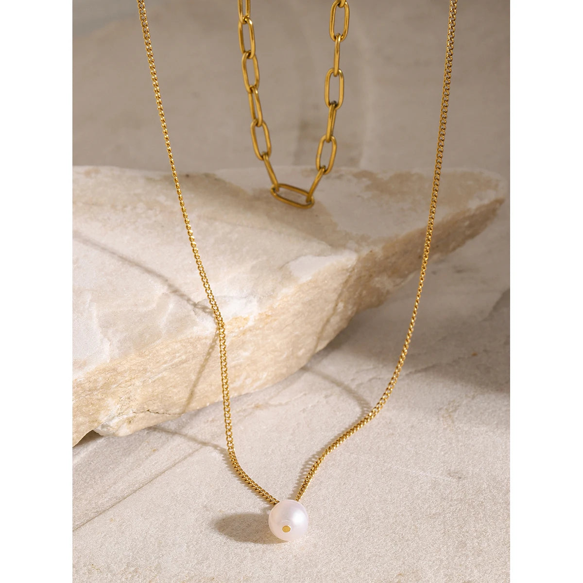 Pearl Round Pendant Stainless Steel Necklace