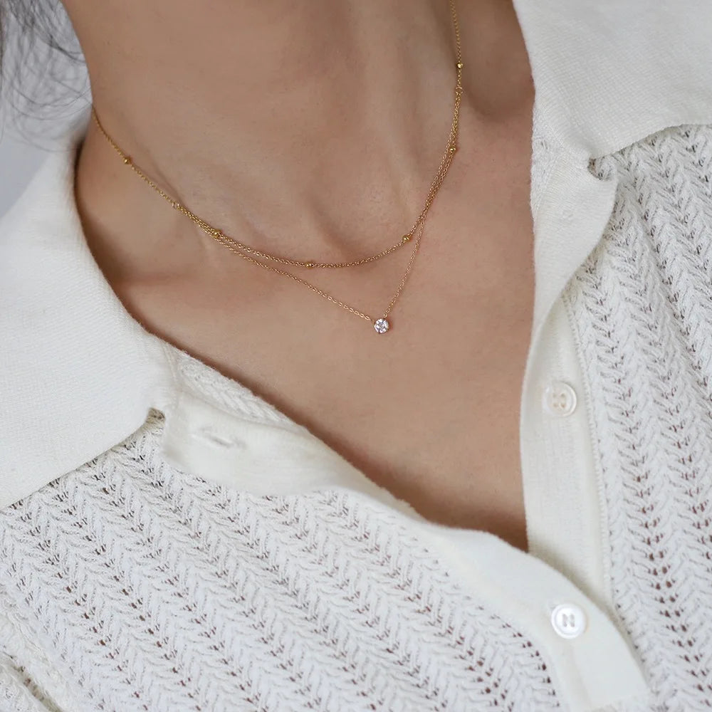 Stainless Steel Exquisite Single Zircon Pendant
