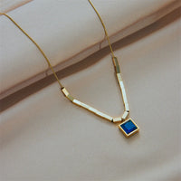 Thumbnail for Stainless Steel Square Blue Zircon Necklace