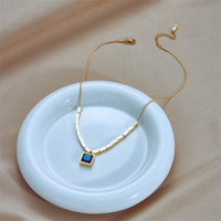 Thumbnail for Stainless Steel Square Blue Zircon Necklace