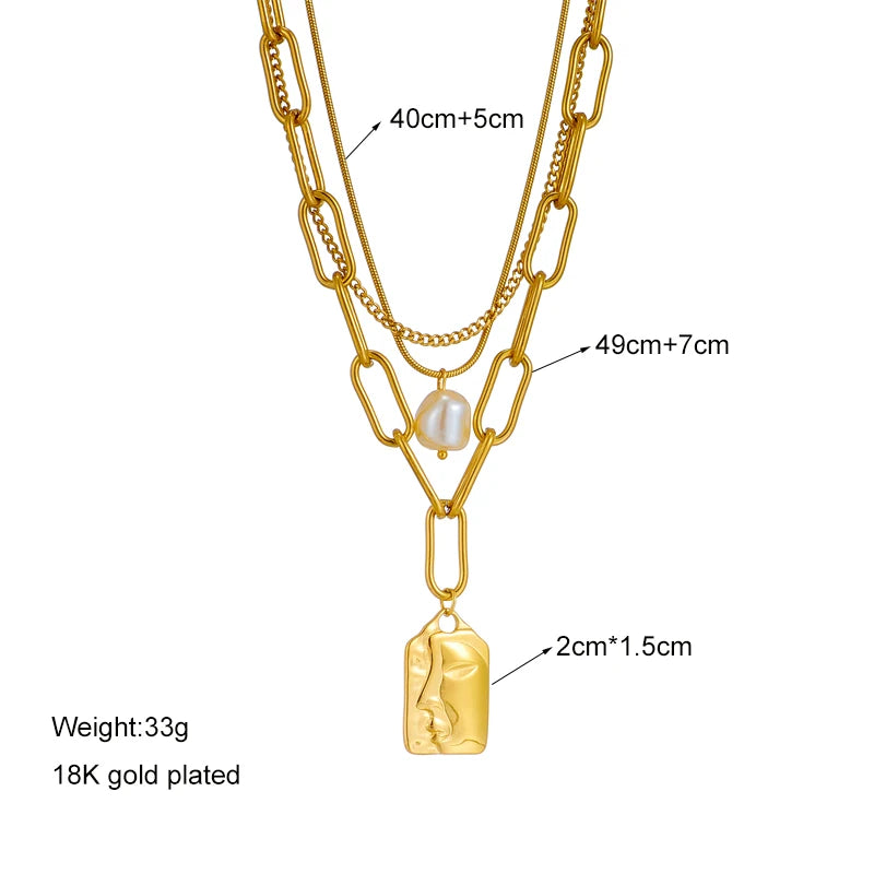 Stainless Steel 3-Layer Pearl Portrait Pendant